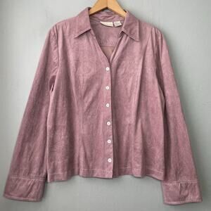 Studio Ease Button Up Shirt Size 12 Dusty Purple Faux Suede Boho Cowgirl Y2K